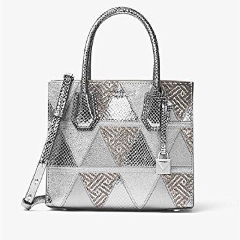 MICHAEL KORS mercer tote pewter/silver ,patchwork